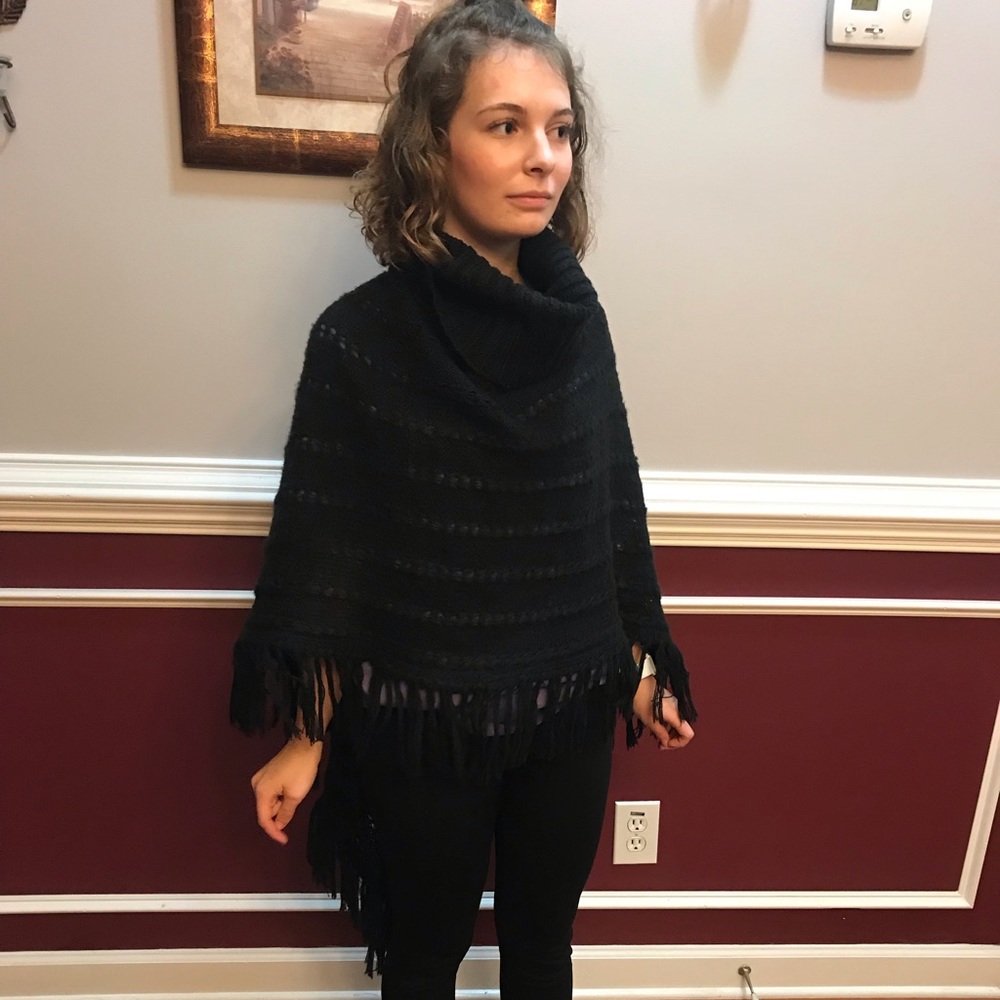 Scarf pull over turtle neck sweater